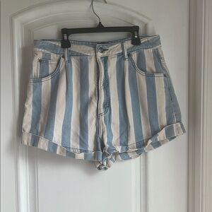 Lee Blue and White Striped Jean Shorts